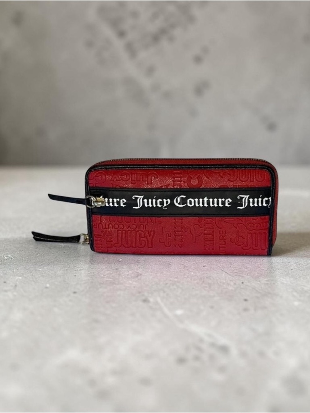 Juicy Couture Red Embossed Logo Zip Around Wallet NWT